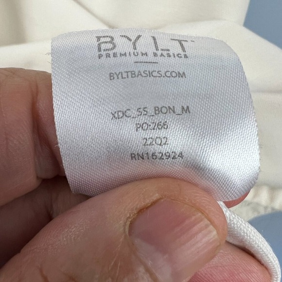 BYLT Mens Drop Cut LUX Short Sleeve Crew Neck Basic T-Shirt Size M Cream - Picture 6 of 7